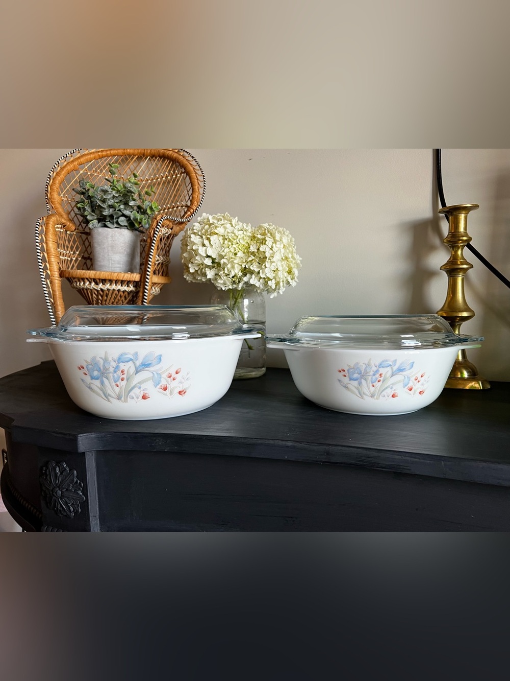 Vintage Pyrex England “Blue Iris” Casserole Dishes